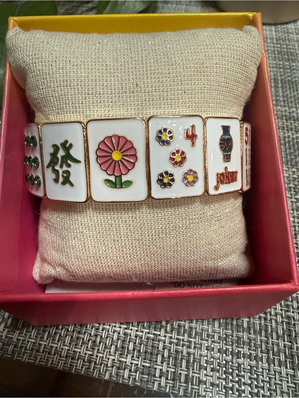 Piper K 🀄️Mahjong 🌸Enamel & Metal & gems Stretch Bracelet Gold Accents NIB - Picture 3 of 5
